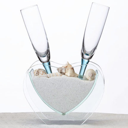 Personalized Wedding Heart Vase with Toasting Glasses