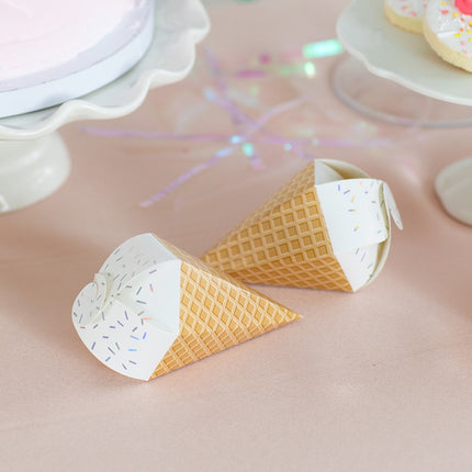 Ice Cream Cone Shaped Wedding Party Favor Metallic Foil Box (Pack of 10)