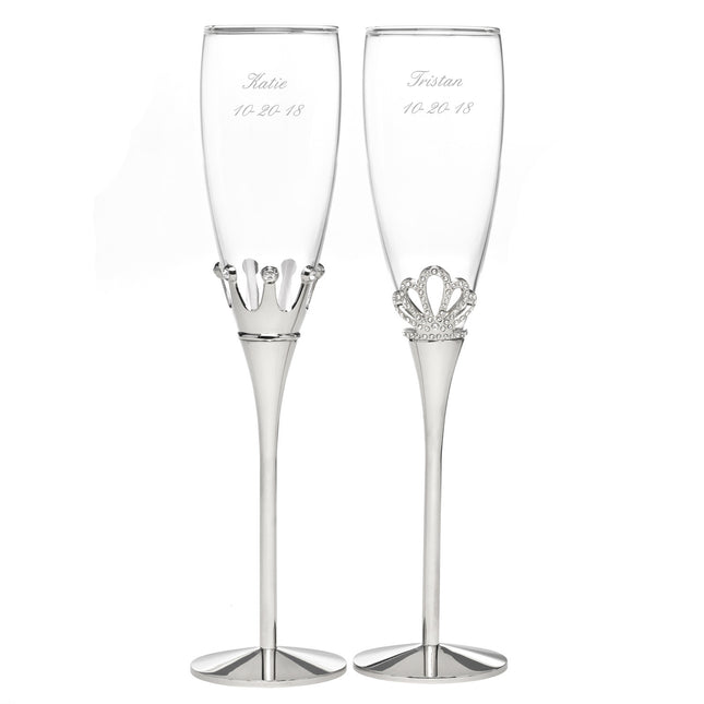King and Queen Rhinestone Flute Glass Set