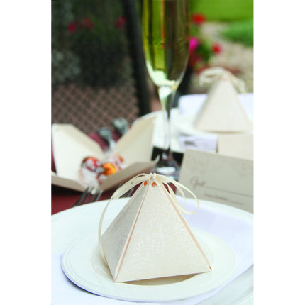 Pyramid Floral Lace Favor Box Table Setting