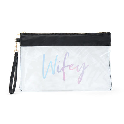 Wifey Clear Plastic Makeup Bag with Black or Gold Trim