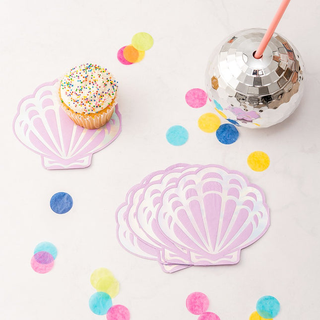 Mermaid Seashell Pink and Purple Paper Party Napkins - Set of 20
