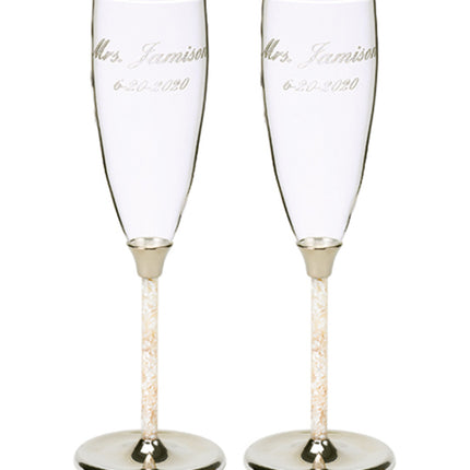 Mother of Pearl Wedding Flute Toasting Set