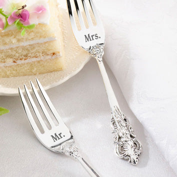 Mr and Mrs Silver Fork Wedding Cake Set