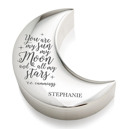 Personalized Silver and Velvet Half Moon Jewelry Box