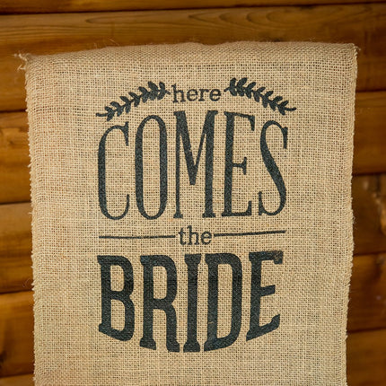 Here Comes The Bride Natural Burlap Ceremony Sign Wedding Aisle Banner