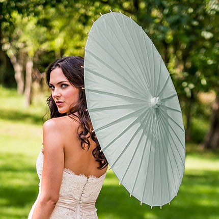 Light Sage Green Paper Parasol with Bamboo Handle