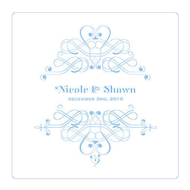 Pastel Blue Fanciful Monogram Personalized Clear Acrylic Block Cake Topper