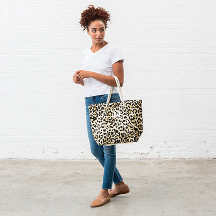 Personalized Large Leopard Print Tote Bag