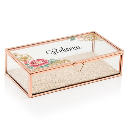 Rose Gold Floral Personalized Glass Jewelry Box