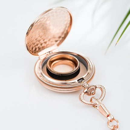 Rose Gold Personalized Pocket Groom's Wedding Ring Holder with Chain
