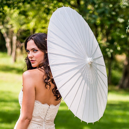 White Paper Parasol with Bamboo Handle