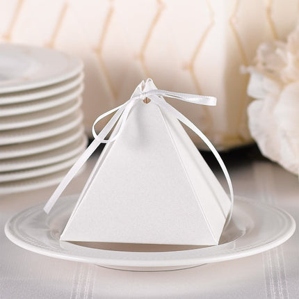 White Shimmer Pyramid Wedding Party Favor Box (Pack of 25)