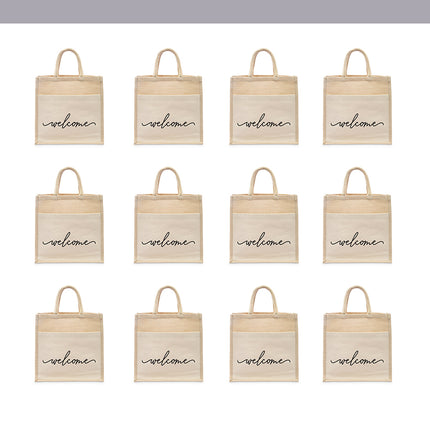 Woven Jute Tote Welcome Bag with Pocket (12 Bags)