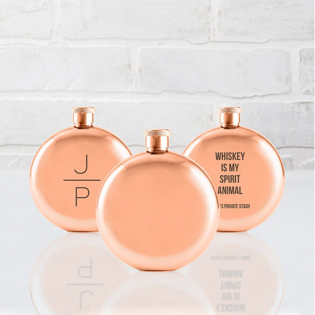 Round Rose Gold Stainless Steel Hip Flask