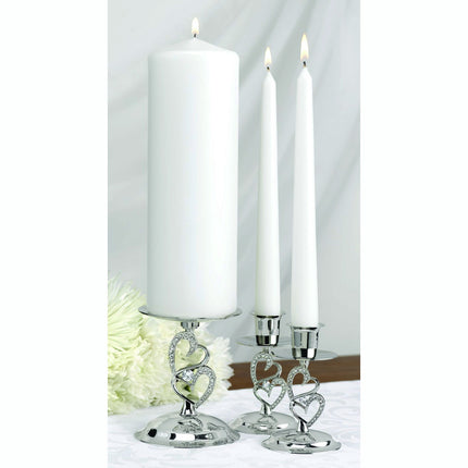 Sparkling Rhinestone Heart Candle Stand Set