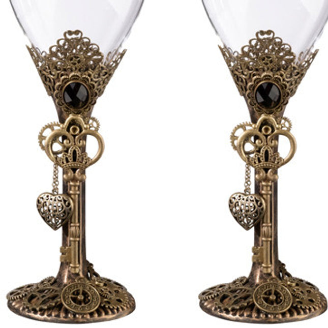 Steampunk Wedding Wine Stems Glass Gift Set