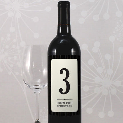 Black Pinstripe Table Number Wine Label