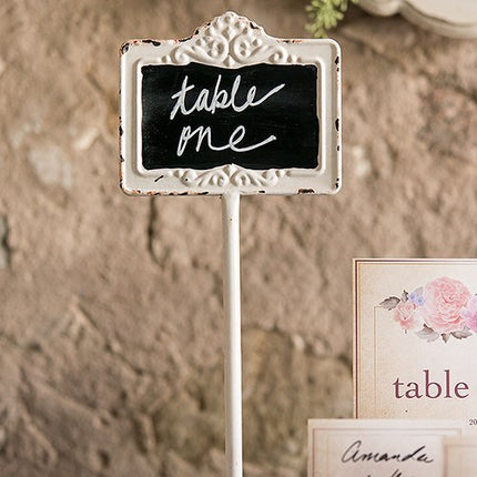 Antique White Framed Chalkboard Tall Table Sign Stand