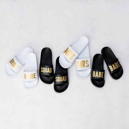 Women’s Bride White and Gold Slide Sandals