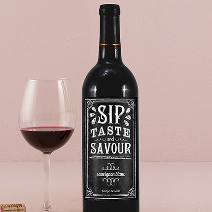 Personalized Chalkboard Sip Taste Savour Bottle Label Sticker