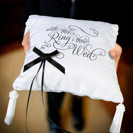 Black and White With This Ring I Thee Wed Ring Pillow Wedding Ceremony Ring Pillow