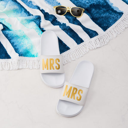 Mrs Bridal Party Slide White and Gold Sandal