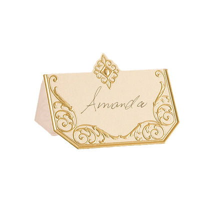 Art Deco Laser Embossed Place Card in gold and ivory.