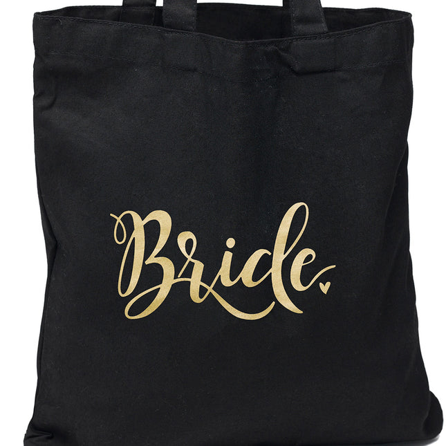 Black and Gold Bride Wedding Welcome Tote Bag