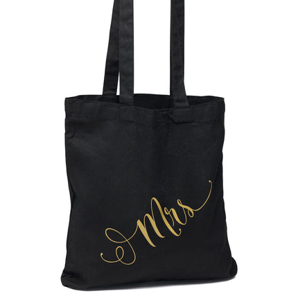 Black and Gold Mrs Wedding Welcome Tote Bag