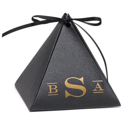 Personalized Black Shimmer Pyramid Wedding Party Favor Box