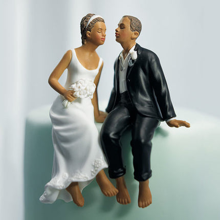 Bride and Groom Cake Top - The Kiss - Ethnic Dark Skin