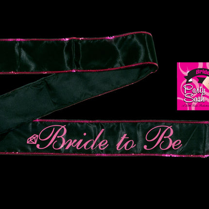 Bride To Be Sash "Script" Pink on Black