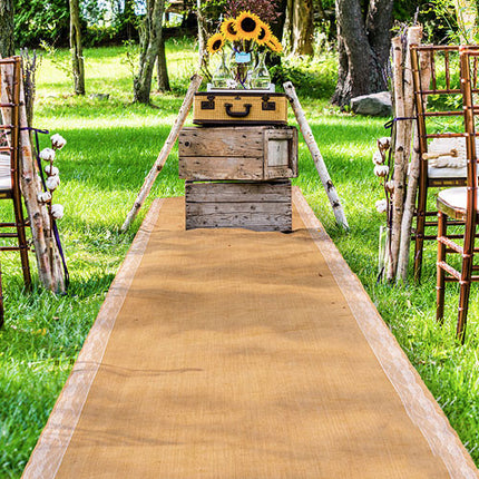 Burlap Rustic Wedding Aisle Runner with Lace Borders