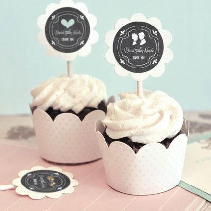 Chalkboard Wedding Cupcake Wrapper and Topper