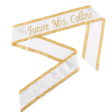 White and Gold Custom Sash for Bride or Bridesmaids