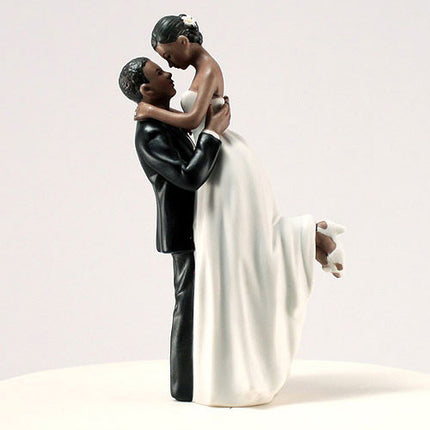 Groom Lifts Bride For Kiss Wedding Cake Topper