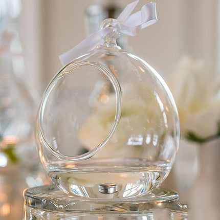 Blown Glass Globe with a white ribbon.