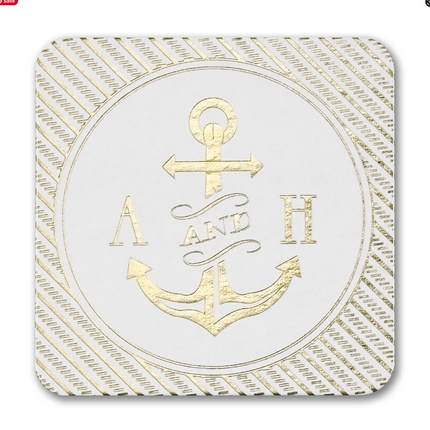 Personalized Nautical Love Foil Anchor Drink Coaster for Weddings and Events