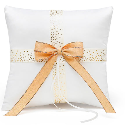 Ecru and Gold Polka Dot Wedding Ceremony Ring Pillow
