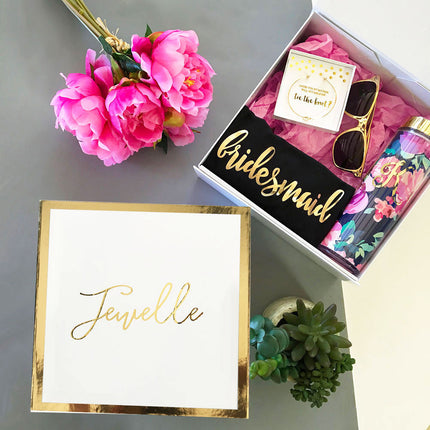 Personalized White and Gold Wedding or Party Gift Box