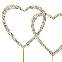 Gold and Crystal Rhinestone Double Heart Wedding Cake Topper - Discontinued
