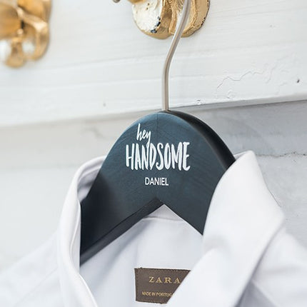 Personalized Hey Handsome Groom Groomsmen Wooden Wedding Hanger