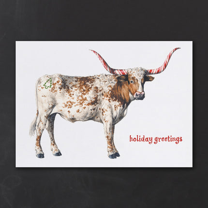 Personalized Christmas Card with Steer Cow Flair and Peppermint Horns with Logo or Custom Message