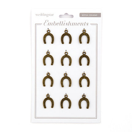 Brass Gold Horseshoe Wedding Party Favor Charms (Pack of 12)