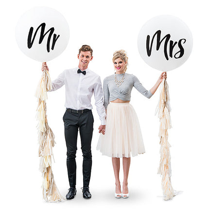 Mr and Mrs Large 36-inch Balloon with Tissue Paper Tassel Garland