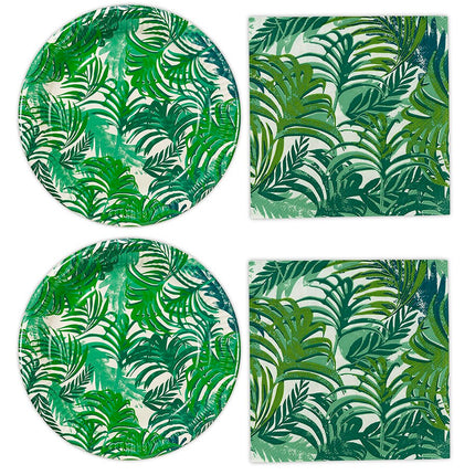 Tropical Leaves Round Paper Plates and Napkins