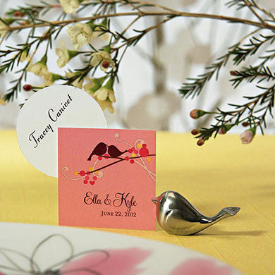 Love Bird Card Holder holding a place card.