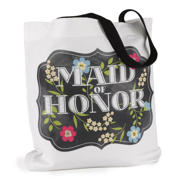 Maid of Honor Chalkboard Floral Wedding Party Tote Bag