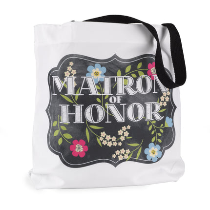 Matron of Honor Chalkboard Floral Wedding Party Tote Bag